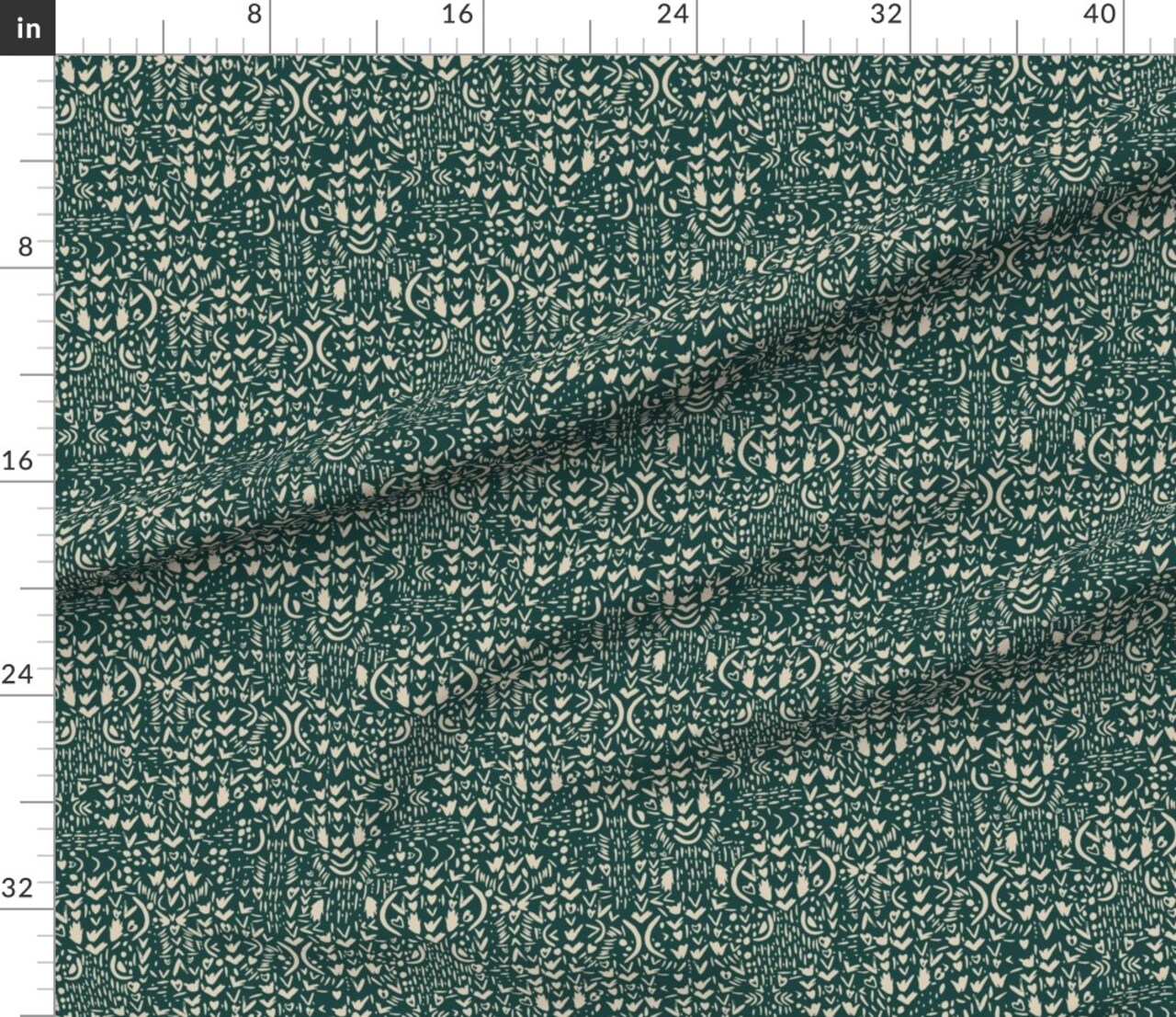 Boho Shapes Dark Green Ditsy Hand Painted Custom Printed Fabric by Spoonflower Various Fabrics by the Yard or Fat Quarter